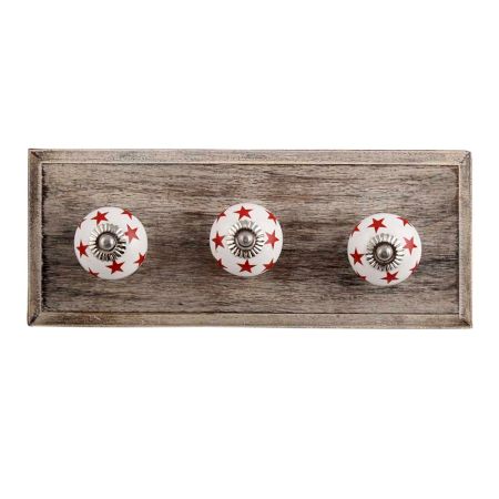 Red Star Ceramic Wooden Hooks